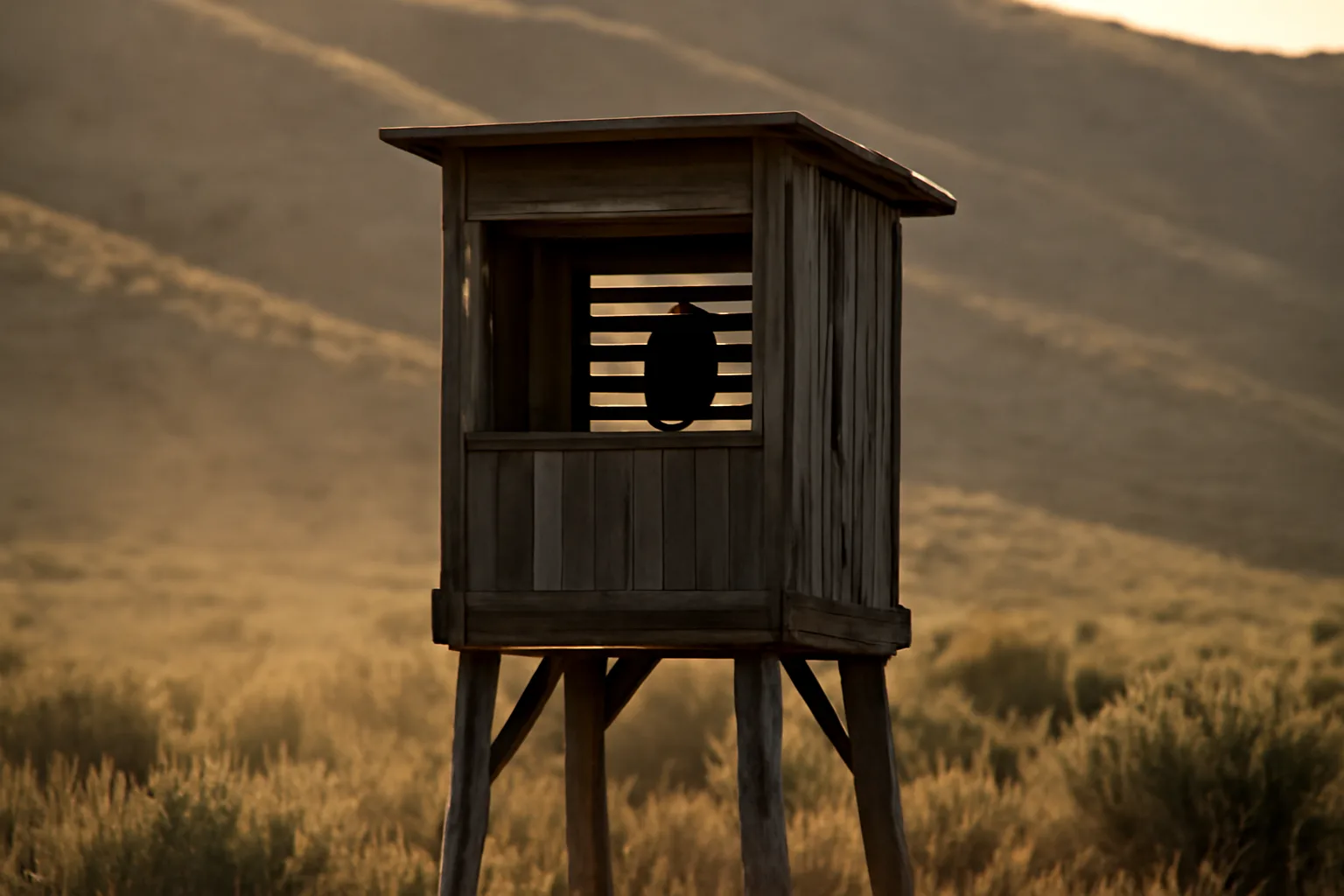 Wooden Idaho hawk mews in sagebrush evening light