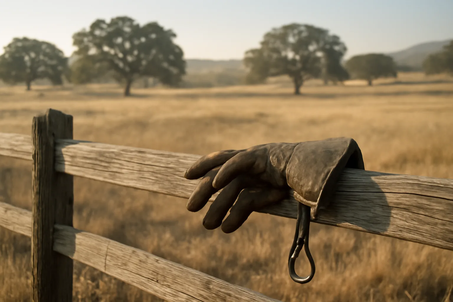 California weathering yard at dawn beside a falconer's glove