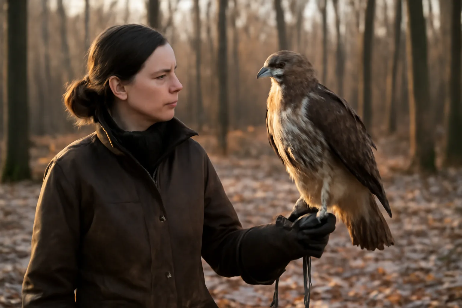 Red-tailed hawk on a glove during a Connecticut falconry outing