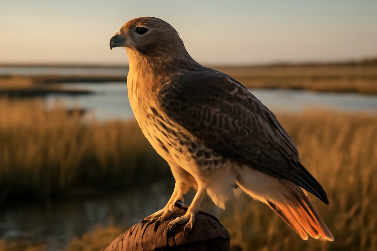 Red-tailed hawk on a glove during Delaware falconry fieldwork